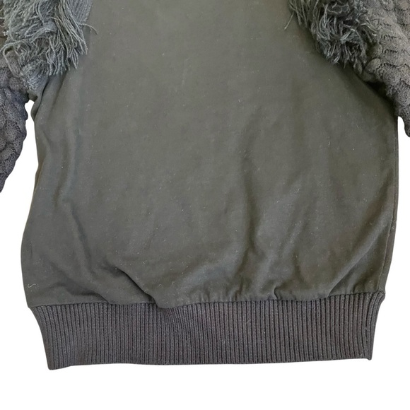 Anthropologie Dolan Boho Fringed Knit Sweater Mock Neck Puff Sleeves Black XXS - Picture 9 of 16